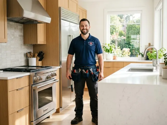 Appliance Repair Hero technician in a Bronson, MI kitchen after an appliance repair